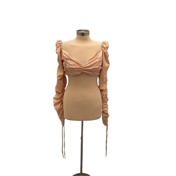 Missguided + Tops - Missguided x Stassie Blush Pink Puff Sleeve Ruched Plus Size Halter/Crop Top NWT